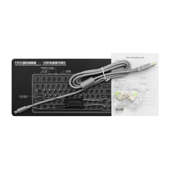 KeyBoard Bluetooth, Aula F99, BT/wireless/Type-C, mechanical, Grey+white+dark