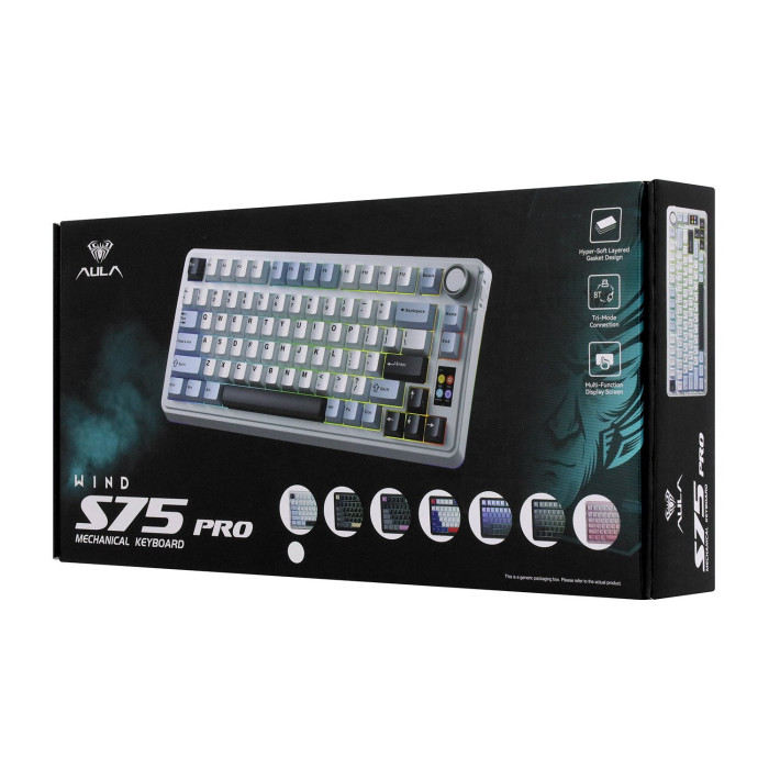 KeyBoard Bluetooth, Aula S75 Pro Light, BT/2.4 GHz/USB,80 keys, EN, Blue+White+Black+Purple