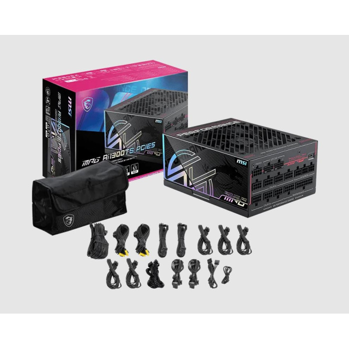 Блок питания MSI 1300W, MPG Ai1300TS PCIE5, Full Modular, ATX, 80+ TITANIUM, >94%, Fan 135mm, Черный