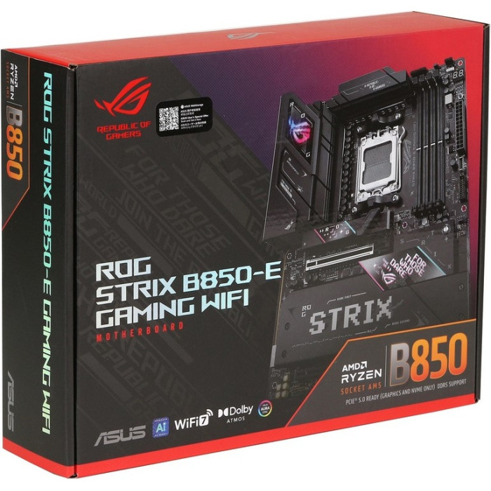 Сист.плата ASUS ROG STRIX B850-E GAMING WIFI, B650, AM5, 4xDDR5, 2xPCI-E x16, 5xM2, SATA, HDMI, DP, USB 4, WIFI7, BOX