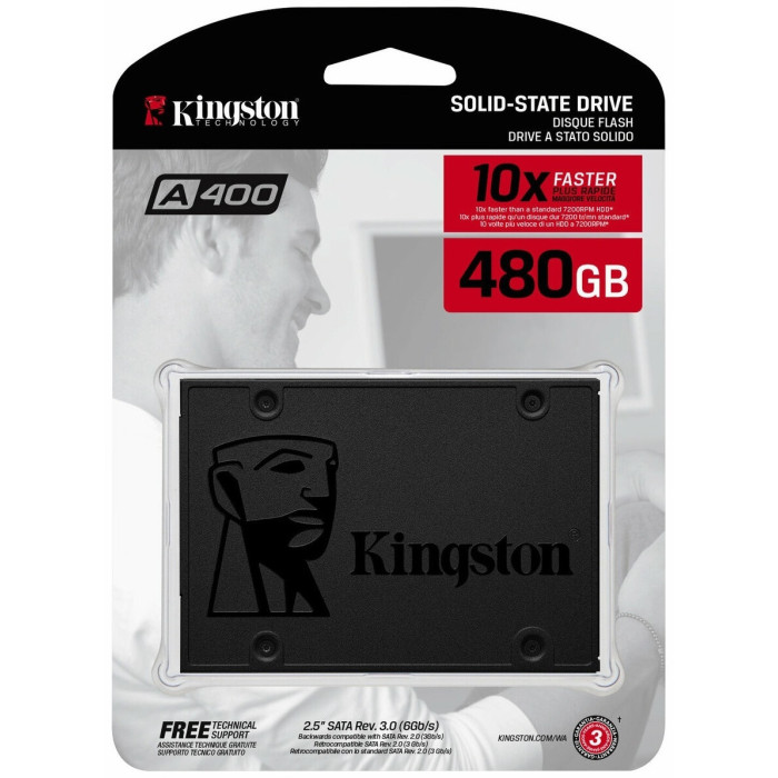 Kingston A400 480GB SSD, 2.5” 7mm, SATA 6 Gb/s, Read/Write: 500 / 450 MB/s