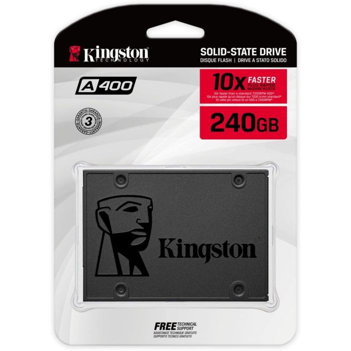 Kingston A400 240GB SSD, 2.5” 7mm, SATA 6 Gb/s, Read/Write: 500 / 350 MB/s