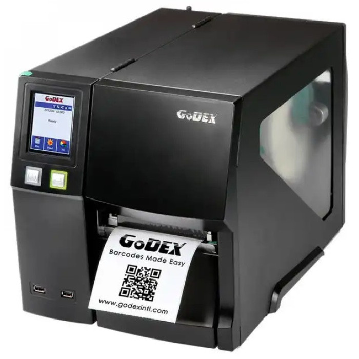 Промышленный термотрансферный принтер этикеток Godex ZX1200i+ (200DPI, USB+RS232+LAN, 10ips, 256/256MB, USB host, цв LCD)+вн.смот подл/этик