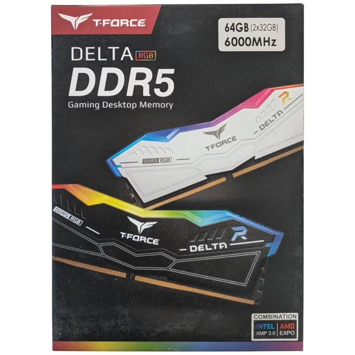 Комплект модулей памяти TeamGroup Team T Force Delta RGB DDR5 64Gb (32x2), 6000MHz, CL38, FF4D564G6000HC38ADC01, WHITE<br>331627