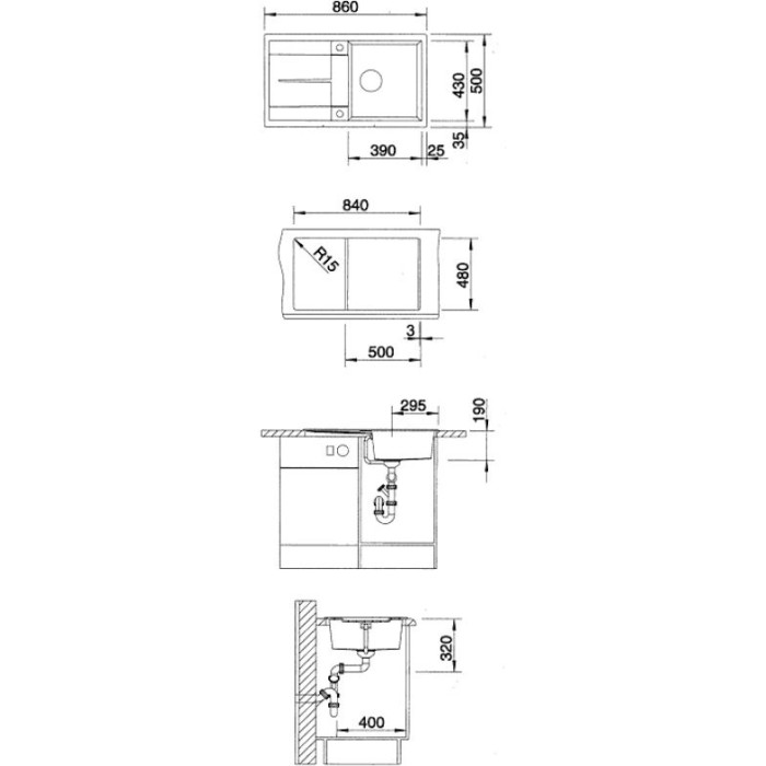 Blanco Metra 5 S накладная 86х50х19 см, гранит, тон темная скала