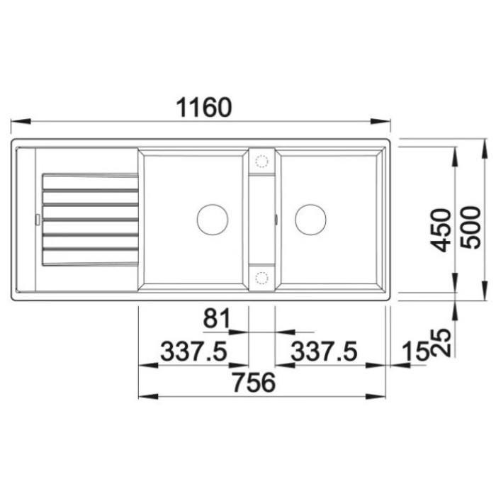 Blanco Zia 8 S накладная 116х50х19 см, гранит, тон антрацит