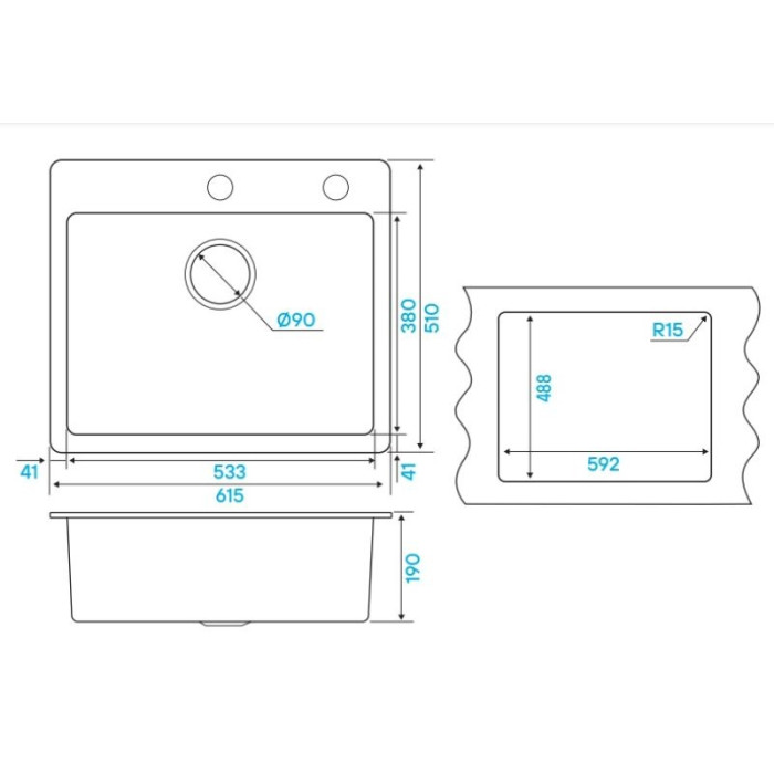 KuchenStern TOPKERAM 60 KeraPlus подстольная 61.5х51х19 см, керамика, тон ультра-черный