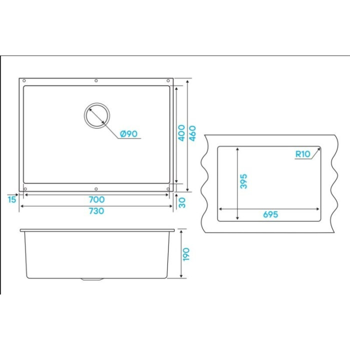 KuchenStern UNDER 80 Ku-Granit подстольная 73х46х19 см, гранит, тон жасмин