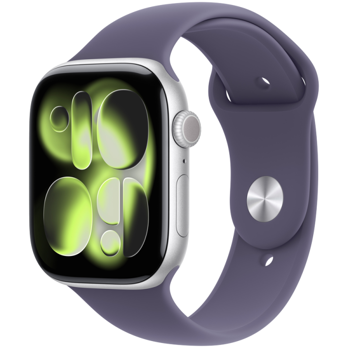 Apple Watch Series 11 GPS 46mm Silver Aluminium Case with Purple Fog Sport Band - S/M,Model A3333<br>