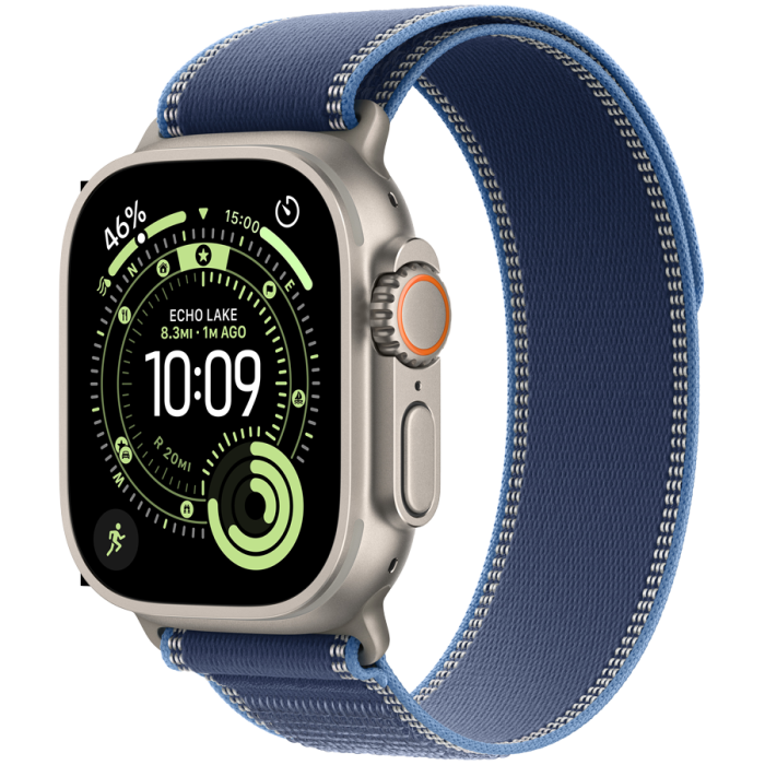 Apple Watch Ultra 3 GPS + Cellular 49mm Natural Titanium Case with Blue/Bright Blue Trail Loop - M/L,Model A3281<br>