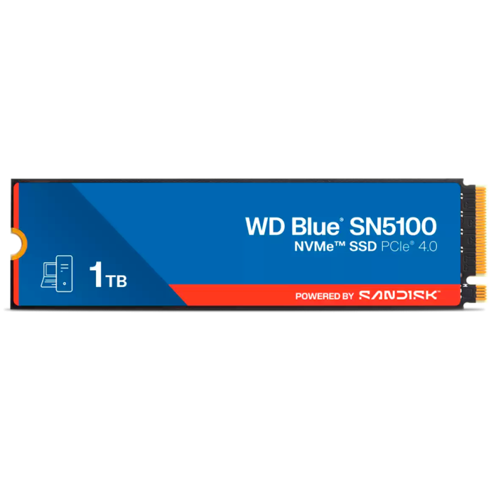 SSD POWERED BY SANDISK WD Blue SN5100 1TB M.2 2280 PCIe Gen4 x4 NVMe QLC 3D, Read/Write: 7100/6700 MBps, IOPS 1000K/1300K, TBW: 600<br>