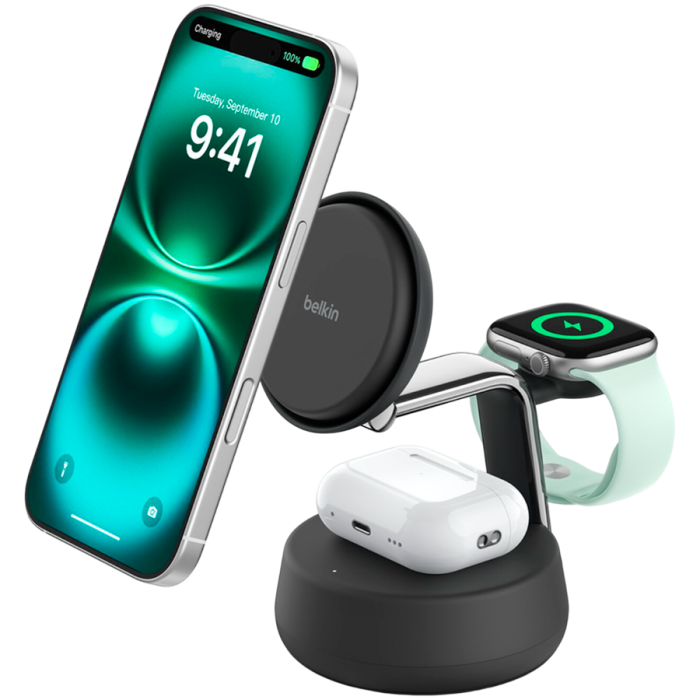 BELKIN 25w QI2 3-IN-1 Wireless Charging Stand, Black<br>