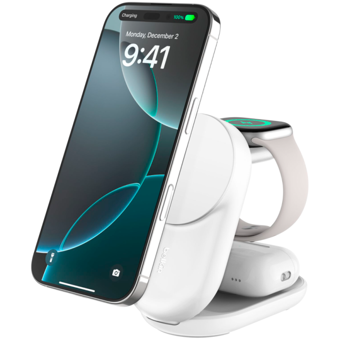 BELKIN 25w Qi2 3-IN-1 Foldable Charger, White<br>