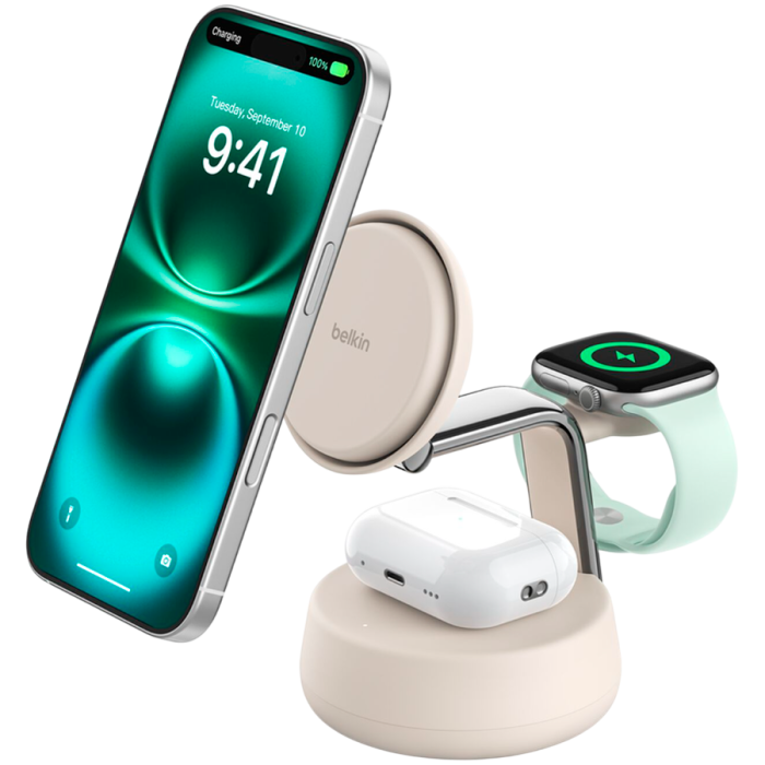 BELKIN 25w QI2 3-IN-1 Wireless Charging Stand, Sand<br>