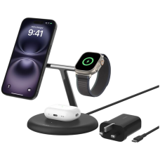 BELKIN PRO 3in1 Qi2 15w Magnetic Adjustable Charging Stand, Black<br>