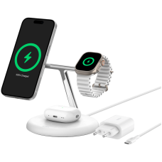 BELKIN PRO 3in1 Qi2 15w Magnetic Adjustable Charging Stand, White<br>