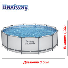 Бассейн каркасный Bestway Steel Pro MAX (56418) 3.66m x 1.00m Round Pool Set. 1 бассейн, фильтр-насос 220-240V, лестница, совместим с картриджем 58094 (Ⅱ) 220-240V, 366x366x100 см