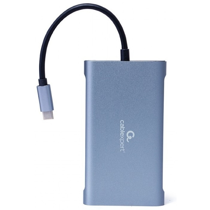 Конвертер Cablexpert USB Type-C 7-in-1 multi-port adapter (Hub3.0,HDMI,VGA,PD,card reader, stereo audio), space greyUSB-C PD (A-CM-COMBO7-01)