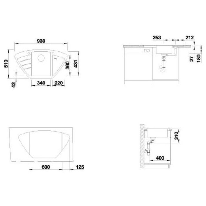 Blanco Zia 9E White (514798) накладная 93х51х18 см, искусственный камень, тон белый