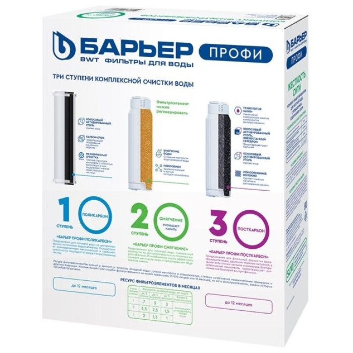 БАРЬЕР набор картриджей на систему под мойку Профи Жесткость Сити 3 шт