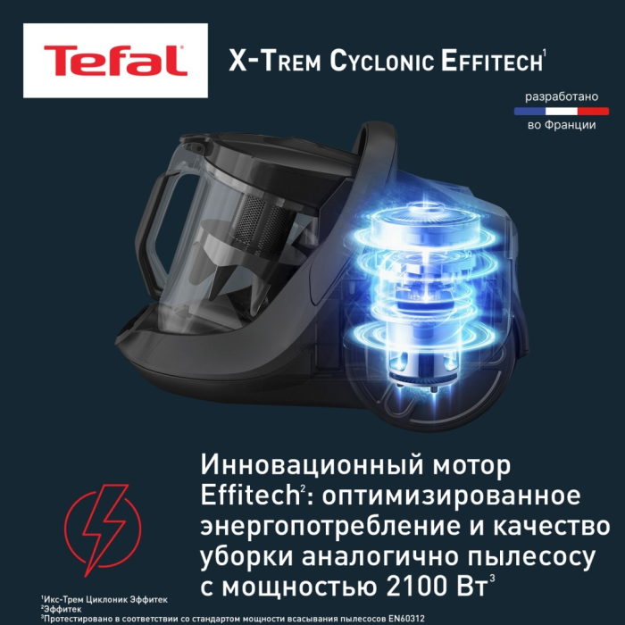 Tefal X-Trem Cyclonic Effitech TW7C71EA черный, зеленый