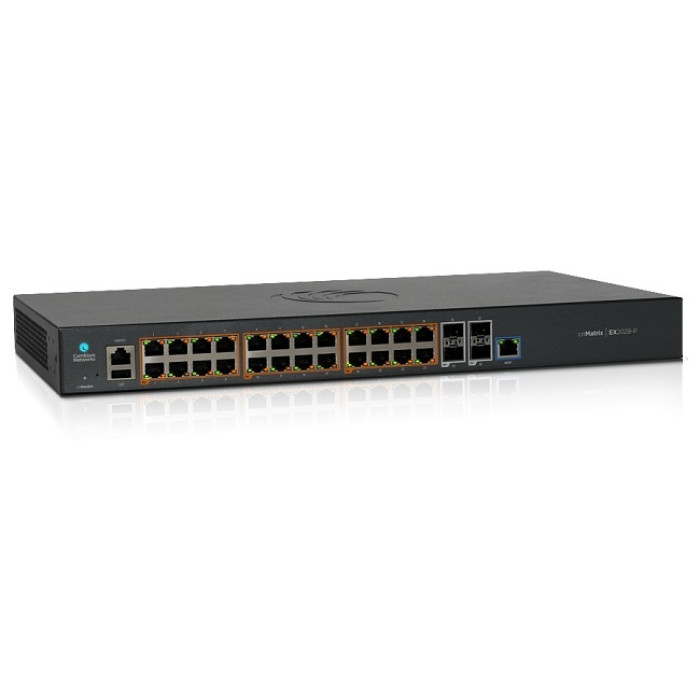 cnMatrix EX2028-P, Intelligent Ethernet PoE Switch, 24 1G and 4 SFP+ fiber ports - no pwr cord
