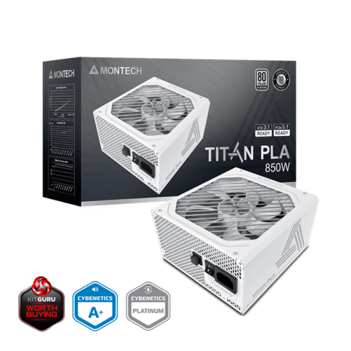Блок питания Montech 850W, TITAN PLA 850W, Full Modular, 80+ PLATINUM, КПД 90%, Fan 135mm, Белый