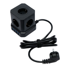 Сетевой фильтр Cablexpert Tower, TWR-5-U4-B-3, 5р, 10А, 4хUSB, 3.1А, 3м, ур.защ. 4+, коробка черный<br>