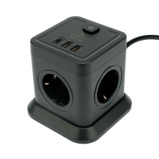 Сетевой фильтр Cablexpert Tower TWR-4-CU2-B-2, 4р, 10А, 1xType-C PD, 20Вт, 2хUSB, 2м, защ.2+, черный<br>