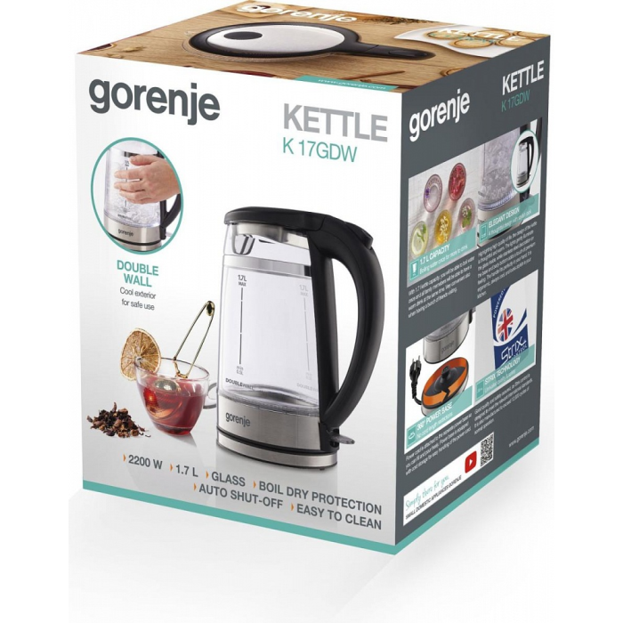 Электрочайник Gorenje K17GDW серебристый