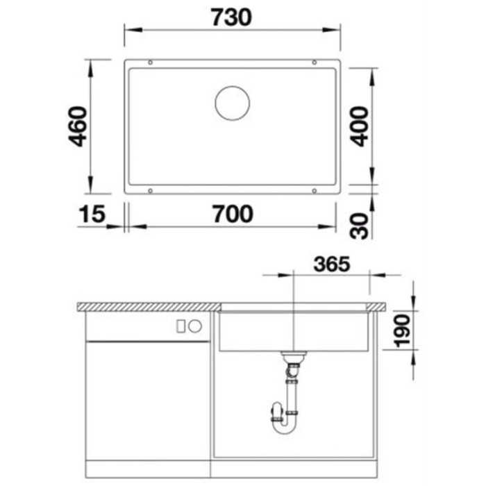 Blanco Subline 700-U вулканический серый (527356) подстольная 73х46х19 см, искусственный гранит, тон вулканический серый