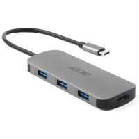 Док-станция Acer 7in1 Type C dongle: 1 x typeC, 1 x HDMI 4K60, 3 x USB3.2, 1 x SD/TF, 1 x PD, Gray