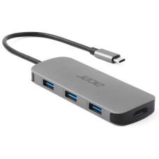 Док-станция Acer 7in1 Type C dongle: 1 x typeC, 1 x HDMI 4K60, 3 x USB3.2, 1 x SD/TF, 1 x PD, Gray