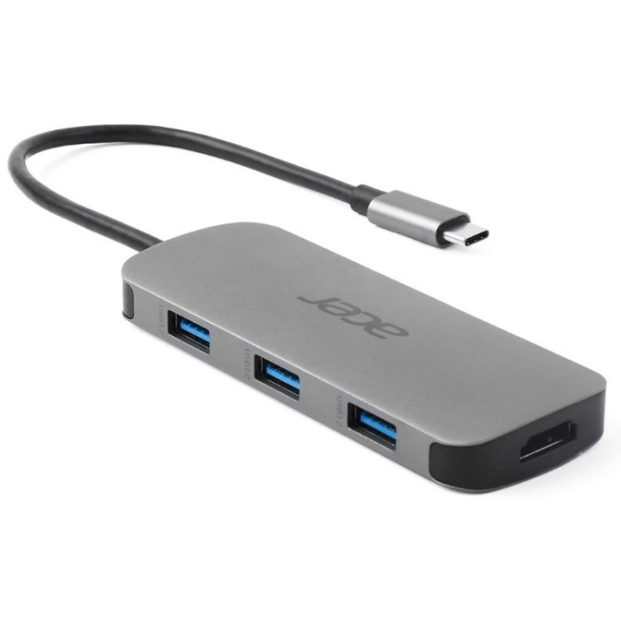 Док-станция Acer 7in1 Type C dongle: 1 x typeC, 1 x HDMI 4K60, 3 x USB3.2, 1 x SD/TF, 1 x PD, Gray