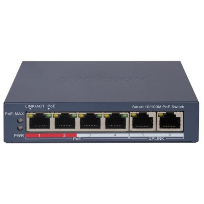 Hikvision DS-3E1106P-EI Коммутатор 4-портовый PoE, управление через Hik-Partner Pro