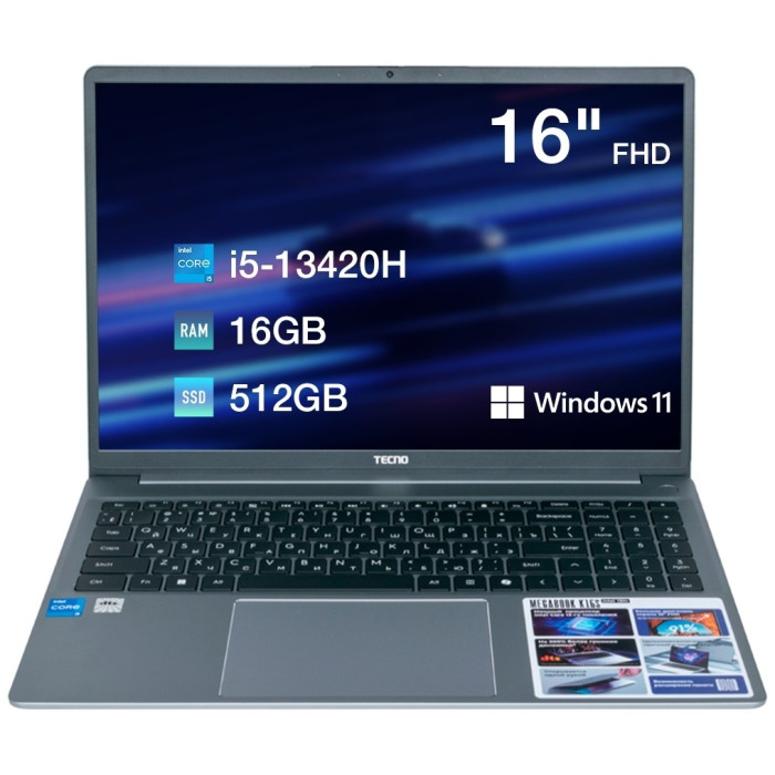 TECNO K16SAA 16' / 16 Гб / SSD 512 Гб / Win 11 / K16SAA