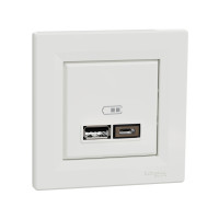Розетка USB SE EPH2700321 Asfora A+С 5 В/24 А (2 х 5В/12 А) в сборе белый<br>51471