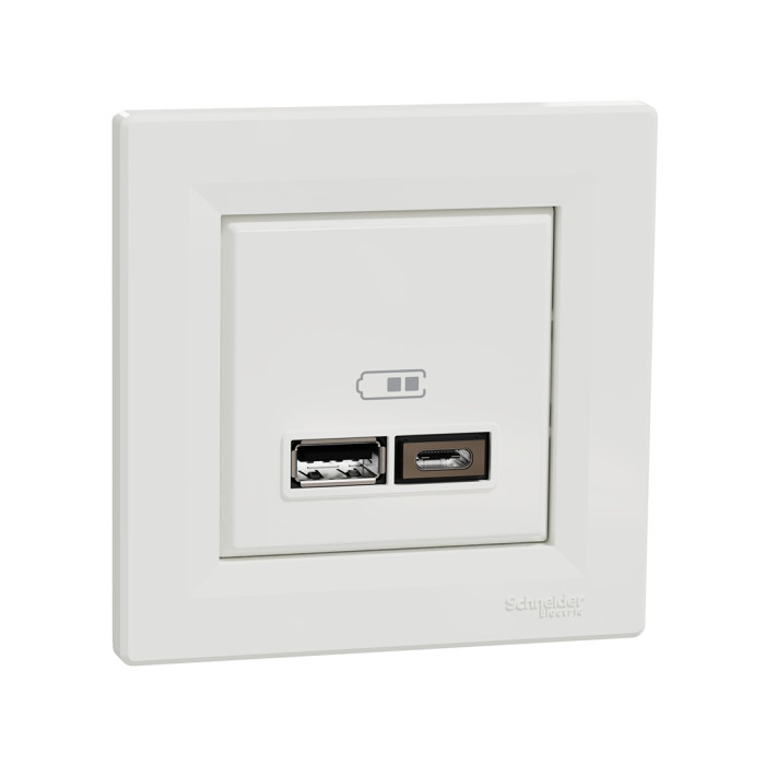Розетка USB SE EPH2700321 Asfora A+С 5 В/24 А (2 х 5В/12 А) в сборе белый<br>51471