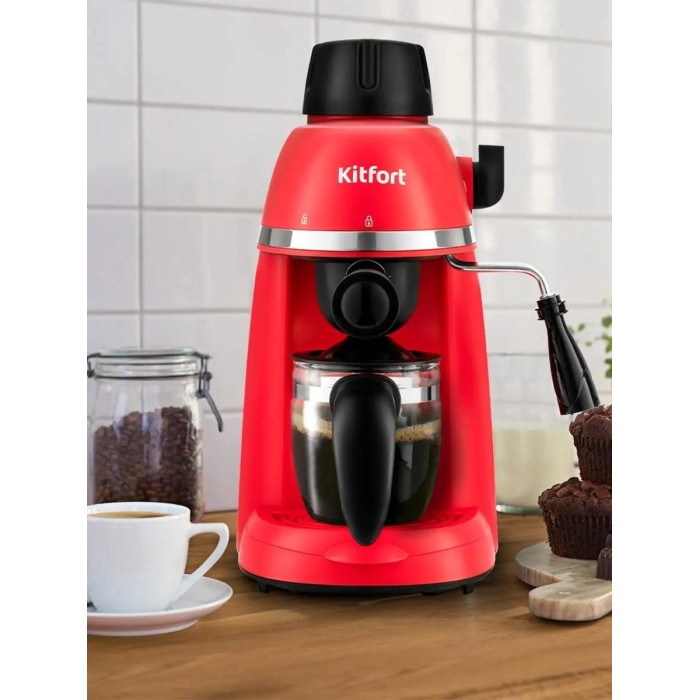 Кофеварка Kitfort КТ-760-1 черный, красный