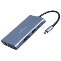 Конвертер Cablexpert USB Type-C 7-in-1 multi-port adapter (Hub3.0,HDMI,VGA,PD,card reader, stereo audio), space greyUSB-C PD (A-CM-COMBO7-01)