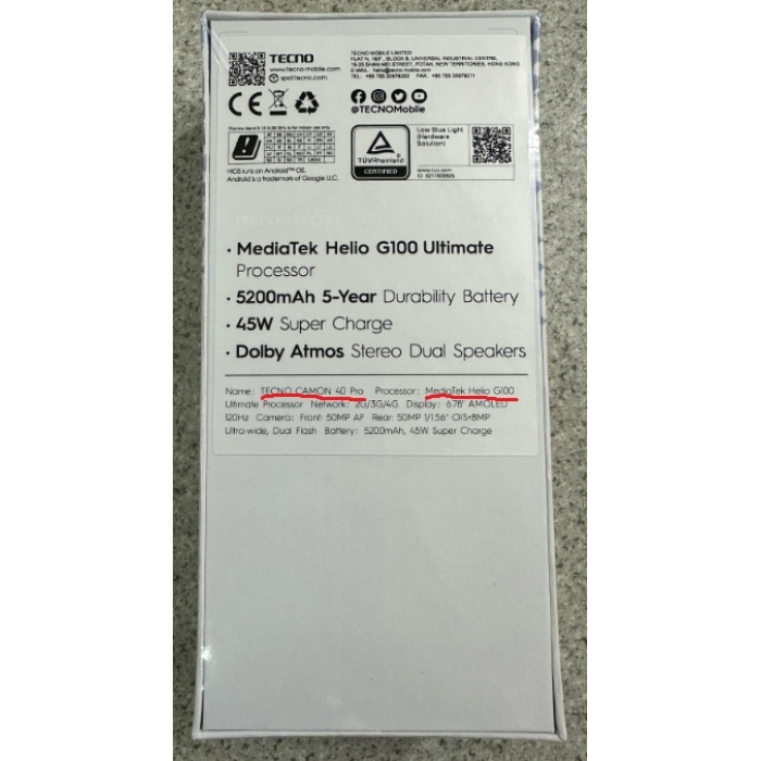 TECNO CAMON 40 Pro 8 ГБ/256 ГБ черный