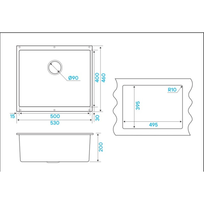 KuchenStern UNDER 60 Ku-Granit черный 101BL10 (KS-800108) подстольная 53х46х20 см, искусственный гранит, тон черный