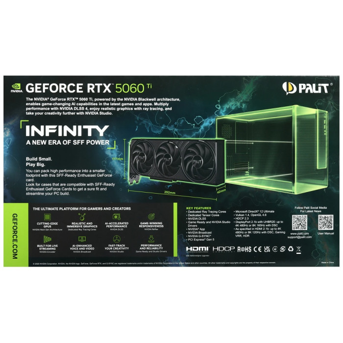 Palit Видеокарта Palit GeForce RTX 5060 Ti Infinity 3 OC [NE7506TS19T1-GB2061S] 16 Гб