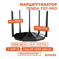 Wi-Fi Маршрутизатор Tenda TX2PRO AX1500 Dual-band Wi-Fi 6 Gigabit Черный