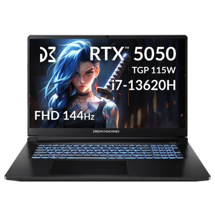 Ноутбук Dream Machines/RG5050-17KZ27 / V270RNM/1г/Core i7/13620H/3,6 GHz/32 Gb/PCIe NVMe SSD/1000 Gb/No ODD/GeForce/RTX 5050/8 Gb/17,3 ''/1920x1080/Бе