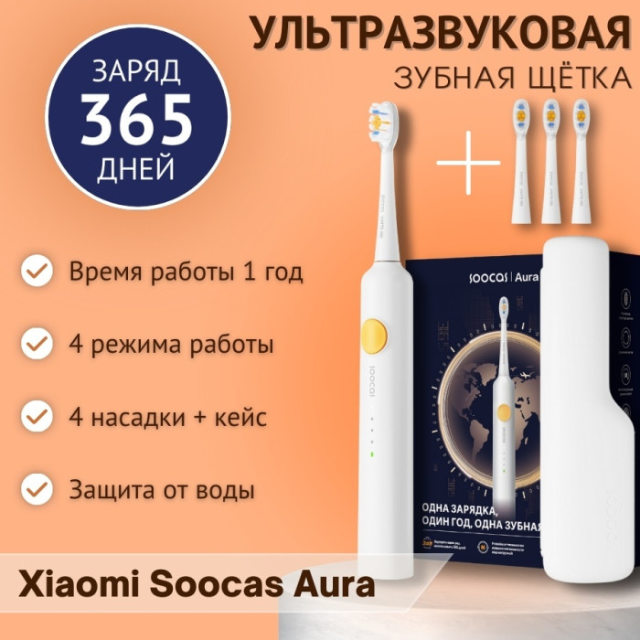 Xiaomi звуковая Soocas Aura Electric Toothbrush PT1 щетина средняя