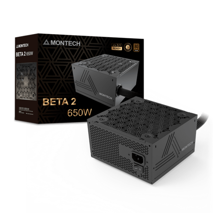 Блок питания Montech 650W, BETA 2 650W, Non Modular, ATX, 80+ BRONZE, КПД 90%, Fan 120mm, Черный