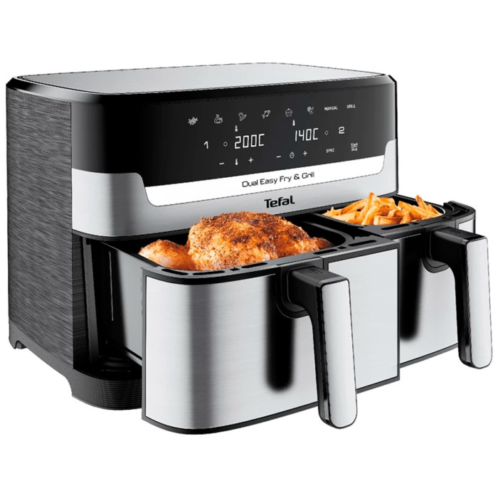 Аэрогриль Tefal Dual Easy Fry&Gril EY-905D10 черный, серебристый