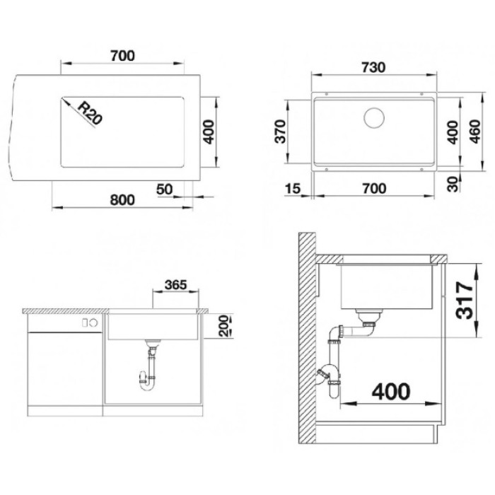 Blanco Etagon 700 U - белый (525171) подстольная 73х46х20 см, искусственный камень, тон белый