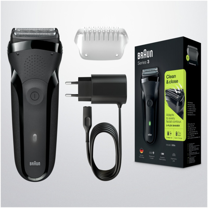 Braun Series 3 300BT с точной насадкой-триммером и 5 гребнями, чёрная